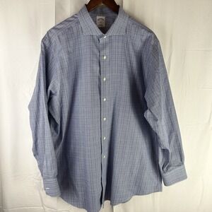 Brooks‎ Brothers 346 Slim Fit Houndstooth Blue Non Iron Dress Shirt Men 17.5 4/5